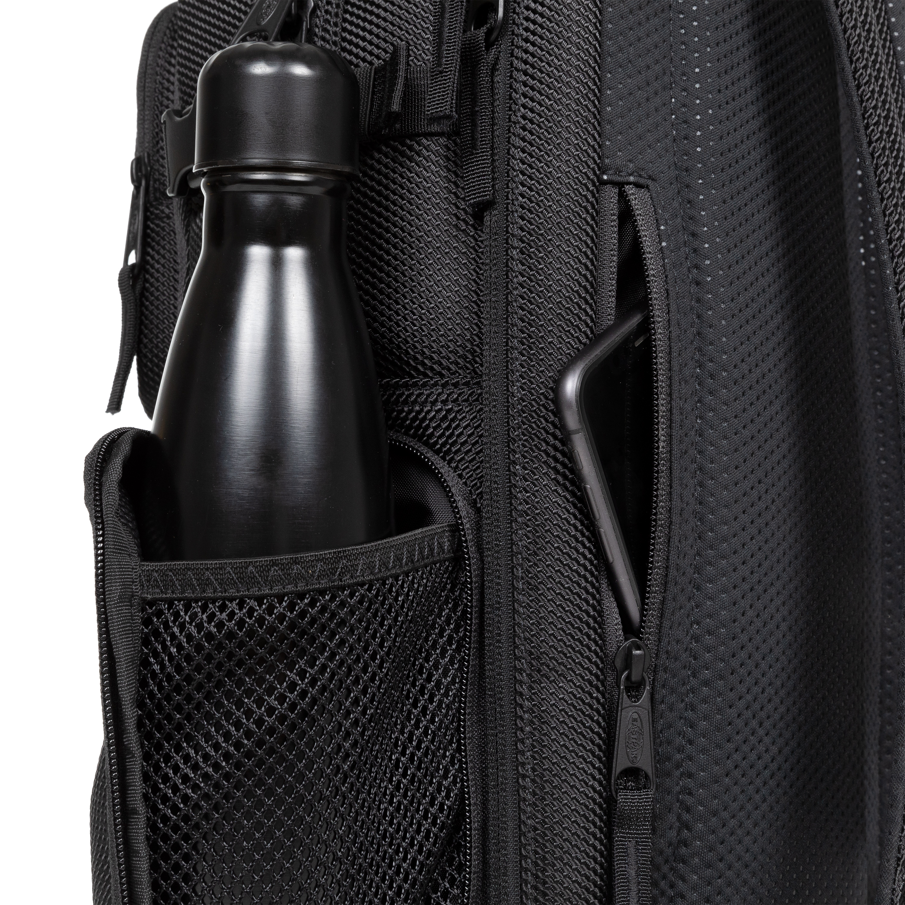 Men's backpack with outlet water bottle holder