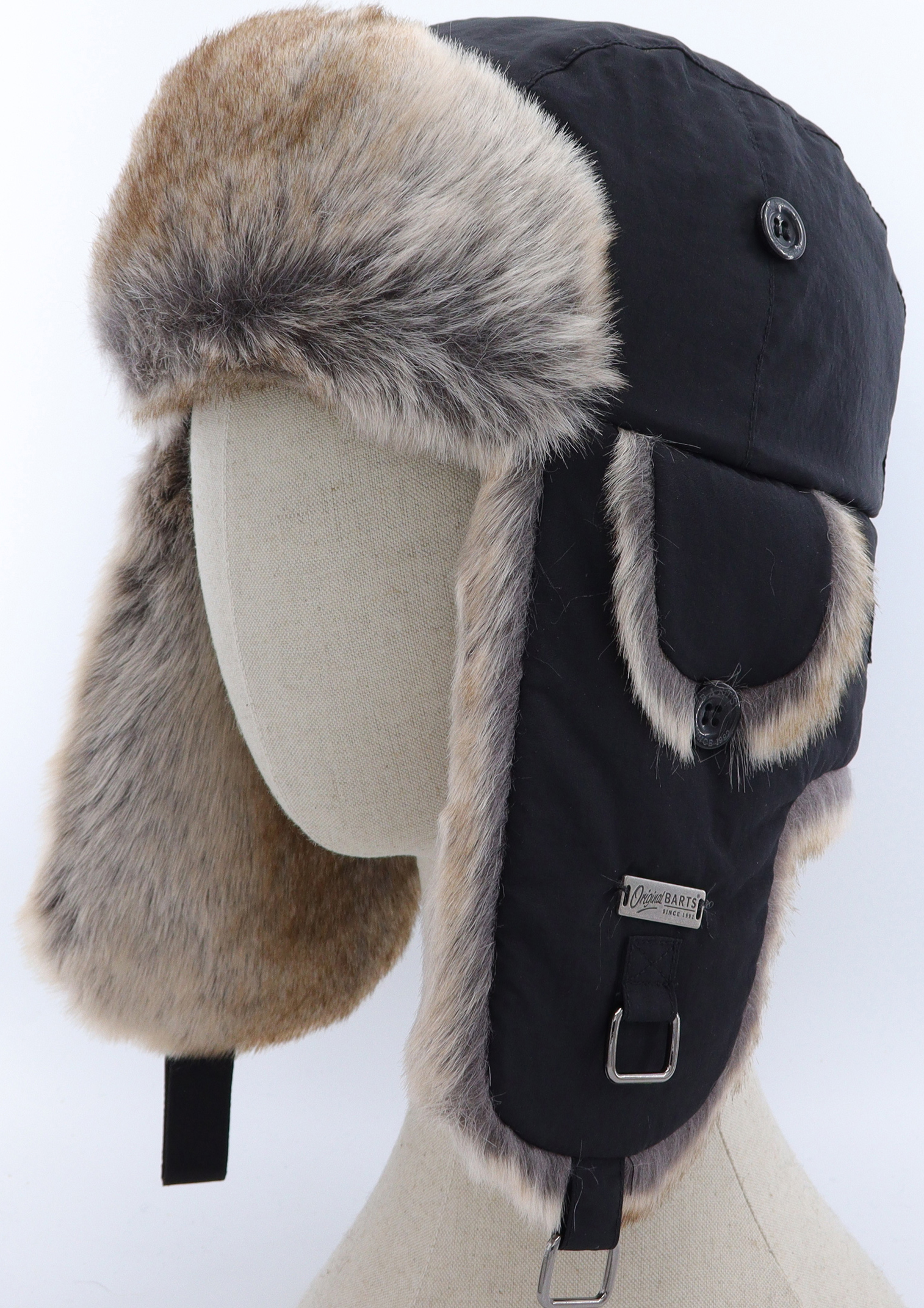 Barts Kamikaze Water Resistant Trapper Hat with Ear Flaps and Faux Fur Trim  - Army Green or Black