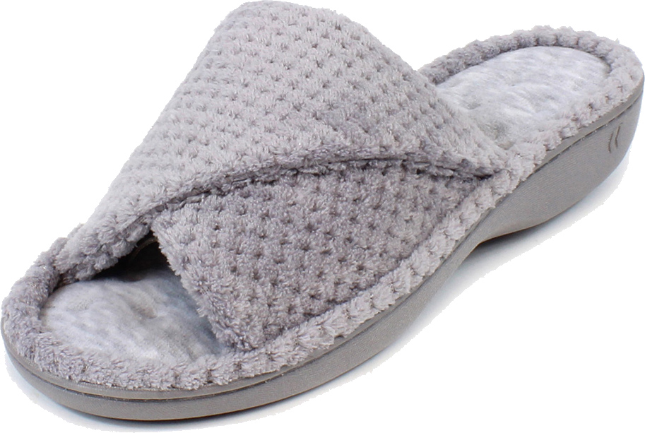 Totes Isotoner Pale Grey Popcorn Turnover Open Toe size 5